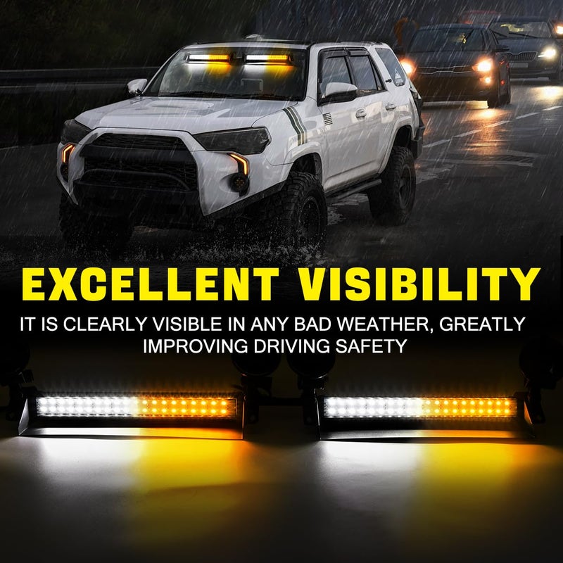 SMALLFATW Emergency Dash Strobe Lights for Trucks 80 LED Warning Hazard Flashing Light Bar Visor Interior Windshield Traffic Safety Lights for Construction Vehicles(2x14 inch, Amber/White) - Image 2